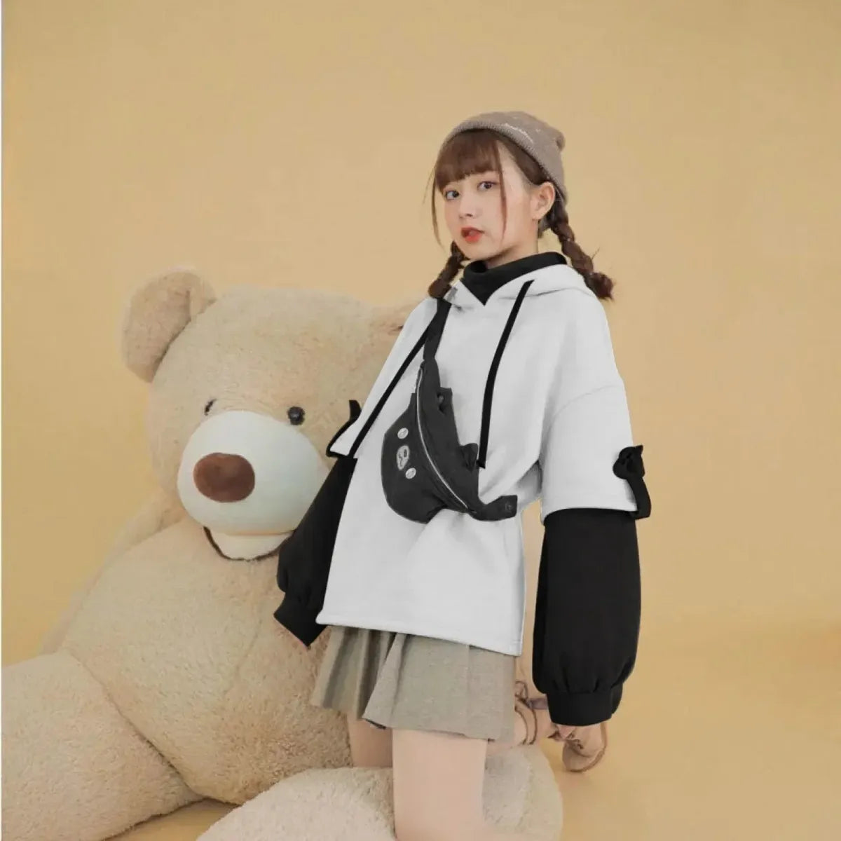 Harajuku Bear Bag Hoodie – Y2K Layered Pullover - Hoodies & Sweatshirts - Hoodie - 3