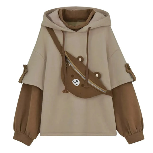 Harajuku Bear Bag Hoodie – Y2K Layered Pullover - Hoodies & Sweatshirts - Hoodie - 1