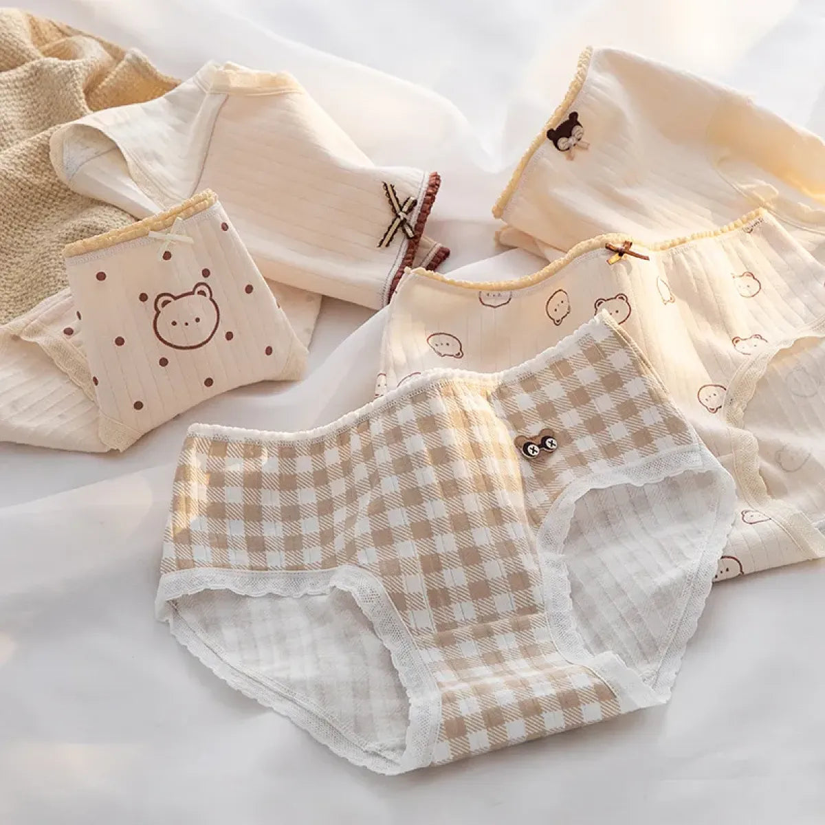 Cute Cartoon Bear Cotton Panties - Mid Waist Sexy Lingerie Set - Women’s Clothing & Accessories - 1