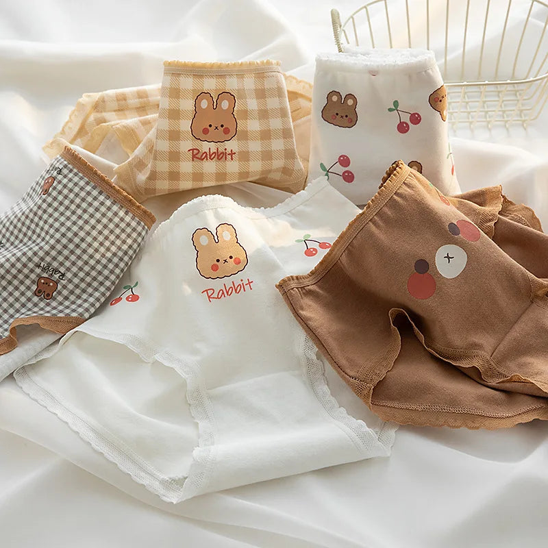 Cute Cartoon Bear Cotton Panties - Mid Waist Sexy Lingerie Set - 122414 / M / CHINA | 5pcs - Women’s Clothing &