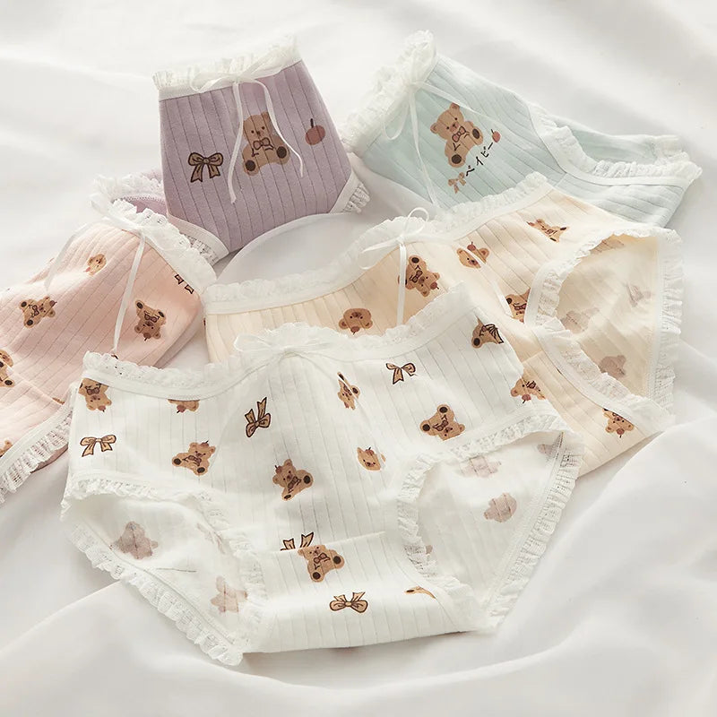 Cute Cartoon Bear Cotton Panties - Mid Waist Sexy Lingerie Set - 122421 / M / CHINA | 5pcs - Women’s Clothing &