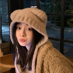 Plush Bear Ear Knit Beanie with Lace-Up Ties - Hoodies & Sweatshirts - Headwear - 6