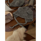 Plush Bear Ear Knit Beanie with Lace-Up Ties - Hoodies & Sweatshirts - Headwear - 12