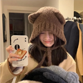 Plush Bear Ear Knit Beanie with Lace-Up Ties - Hoodies & Sweatshirts - Headwear - 8