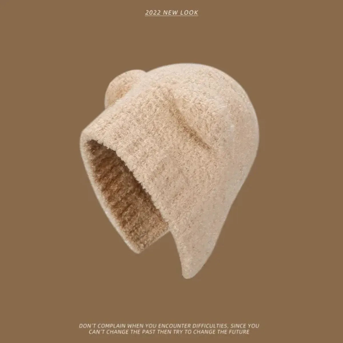 Plush Bear Ear Knit Beanie with Lace-Up Ties - Hoodies & Sweatshirts - Headwear - 7