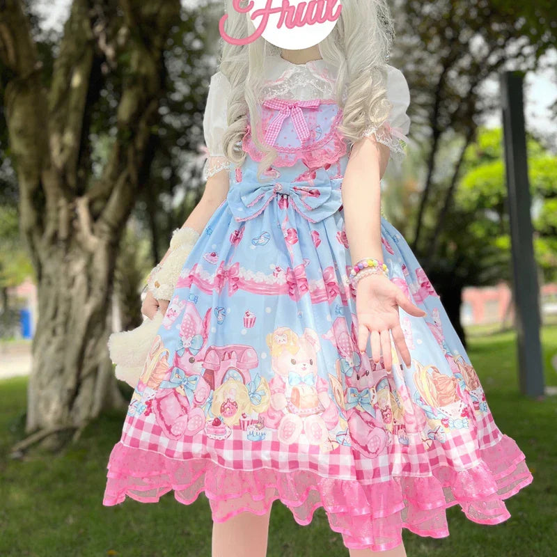 Kawaii Cartoon Bear Lolita JSK Dress - Sleeveless Lace - Only Blue Jsk Dress / One Size - All Dresses - Clothing - 7