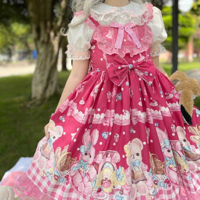 Kawaii Cartoon Bear Lolita JSK Dress - Sleeveless Lace - Only Red Jsk Dress / One Size - All Dresses - Clothing - 8