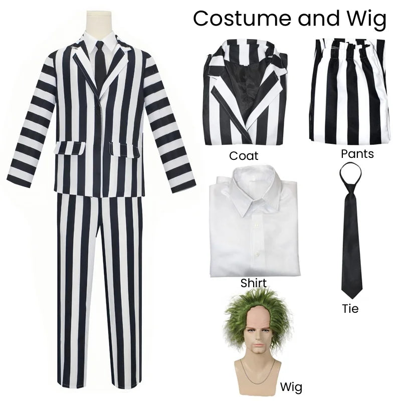 Beetlejuice Cosplay Suit – Black & White Striped Costume Set - S / Men costume and wig - Anime - Costumes - 2024 - 5