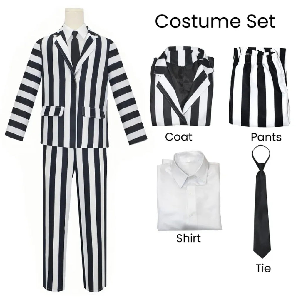 Beetlejuice Cosplay Suit – Black & White Striped Costume Set - Anime - Cosplay - 6