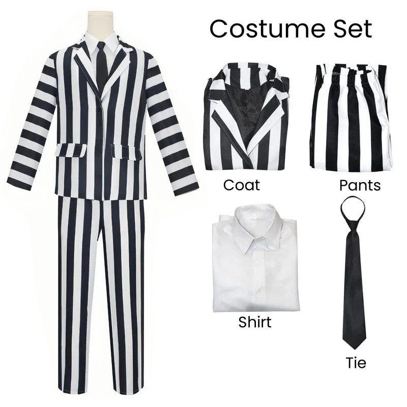 Beetlejuice Cosplay Suit – Black & White Striped Costume Set - S / Men Costume - Anime - Costumes - 2024 - 6