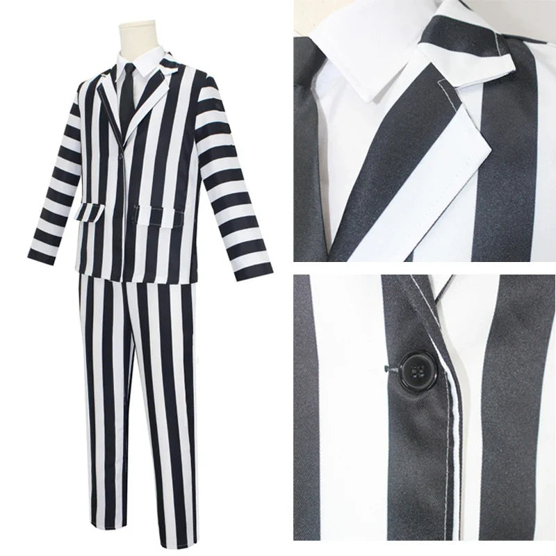 Beetlejuice Cosplay Suit – Black & White Striped Costume Set - Anime - Costumes - 2024 - 1 - Worldwide Shipping