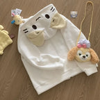 Beige Cutecore Cat Fleece Hoodie With Zipper - Women’s Clothing & Accessories - Hooded - Women’s Hoodies - 3