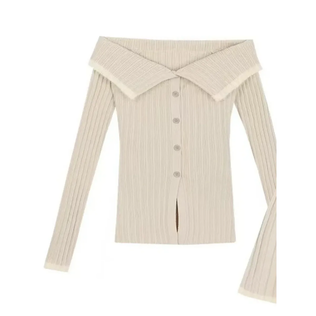 Beige Knit Two-Piece Set – Collared Cardigan & Pleated Skirt - Bottoms - Long - Other - Sets - 5