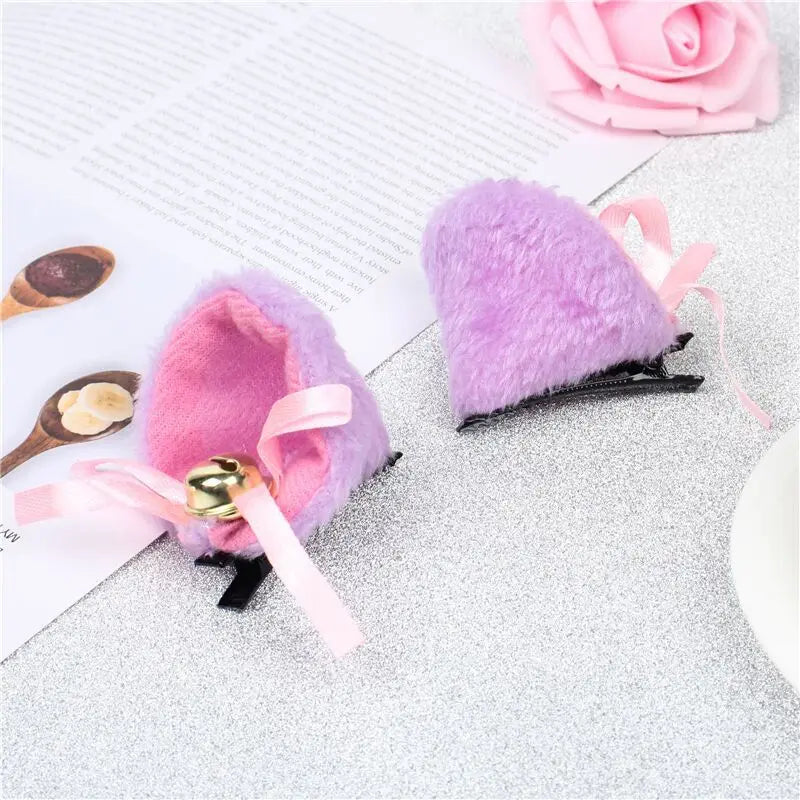 Cat Ears with Bell Hair Clip - Fox Long Fur Hairpins - Cosplay Anime Costume - Purple - Anime - Headwear - 9 - 2024