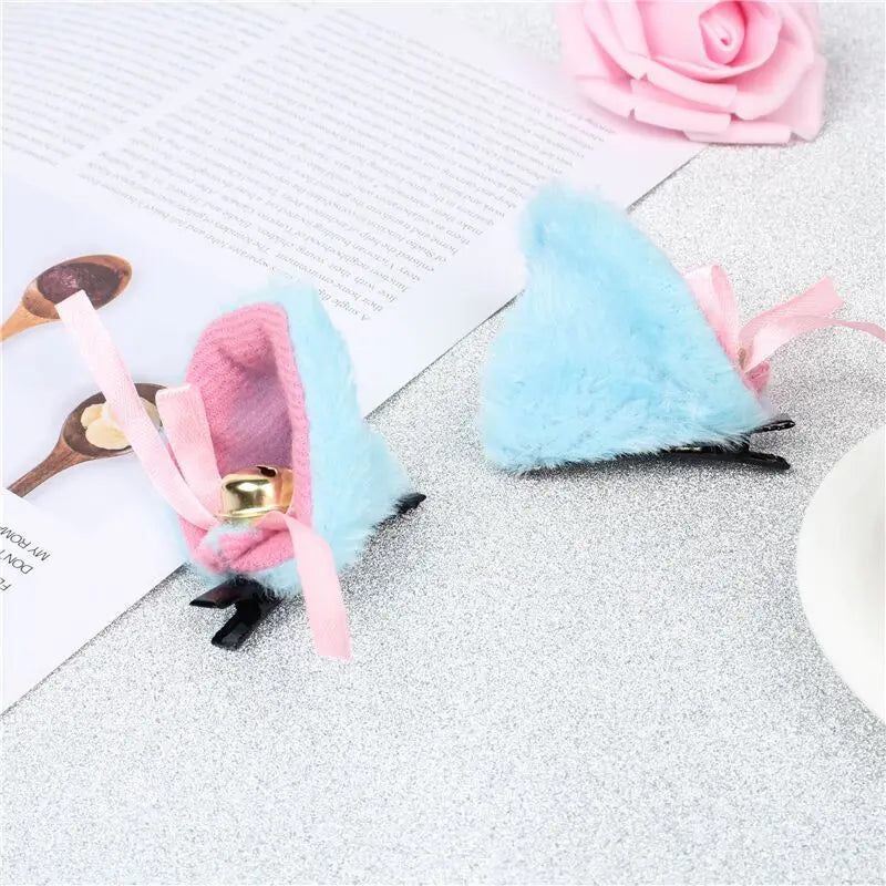 Cat Ears with Bell Hair Clip - Fox Long Fur Hairpins - Cosplay Anime Costume - Blue - Anime - Headwear - 10 - 2024