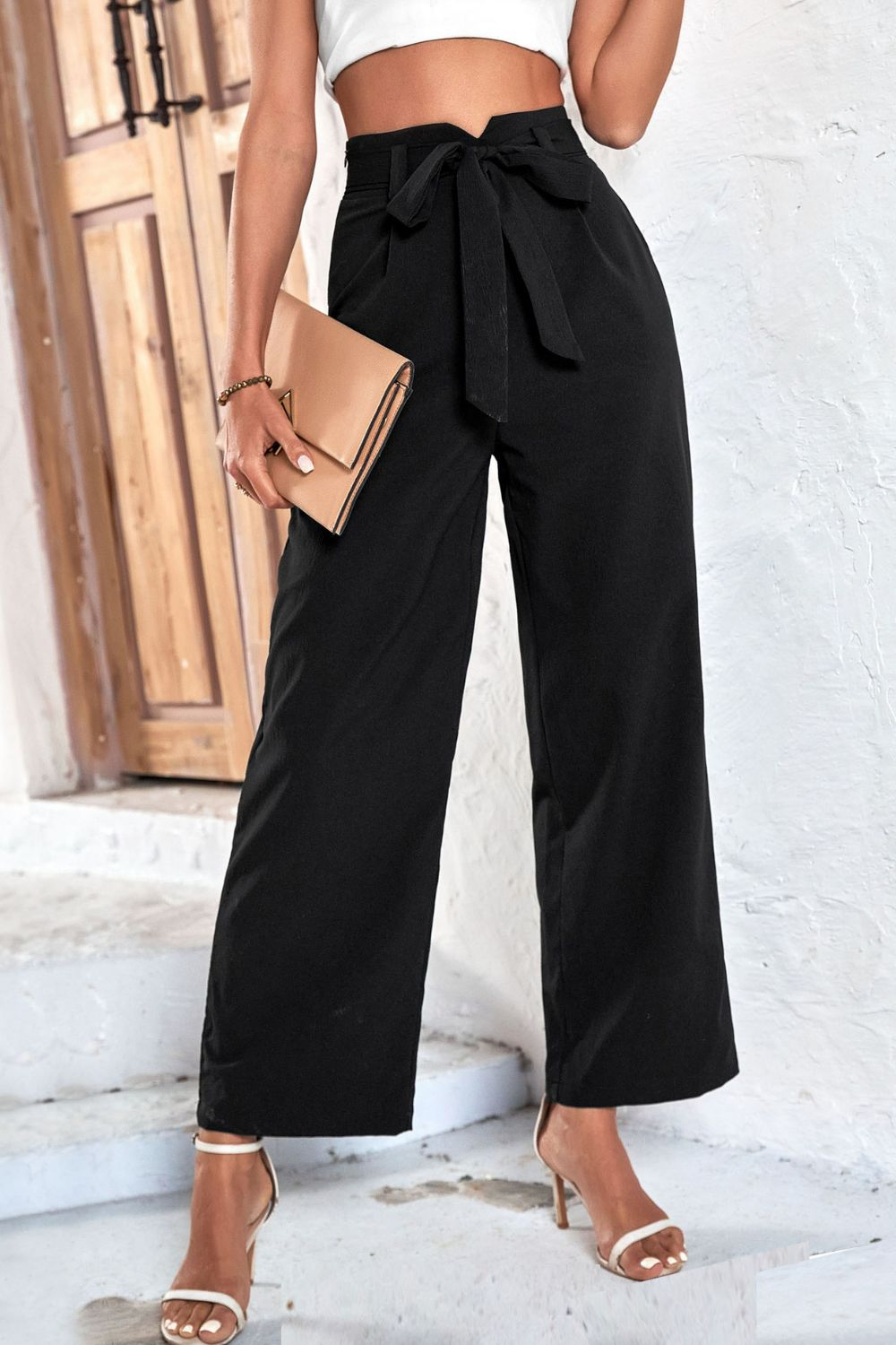 Belted High-Rise Wide Leg Pants - Black / S - Bottoms - Pants - 1 - 2024