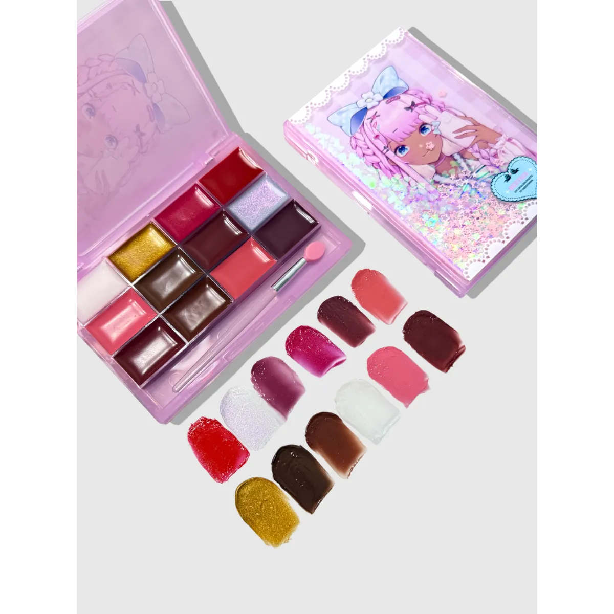 Bestie Lipgloss Palette with Silicone Brush - Harajuku Style - Cosmetics - 5
