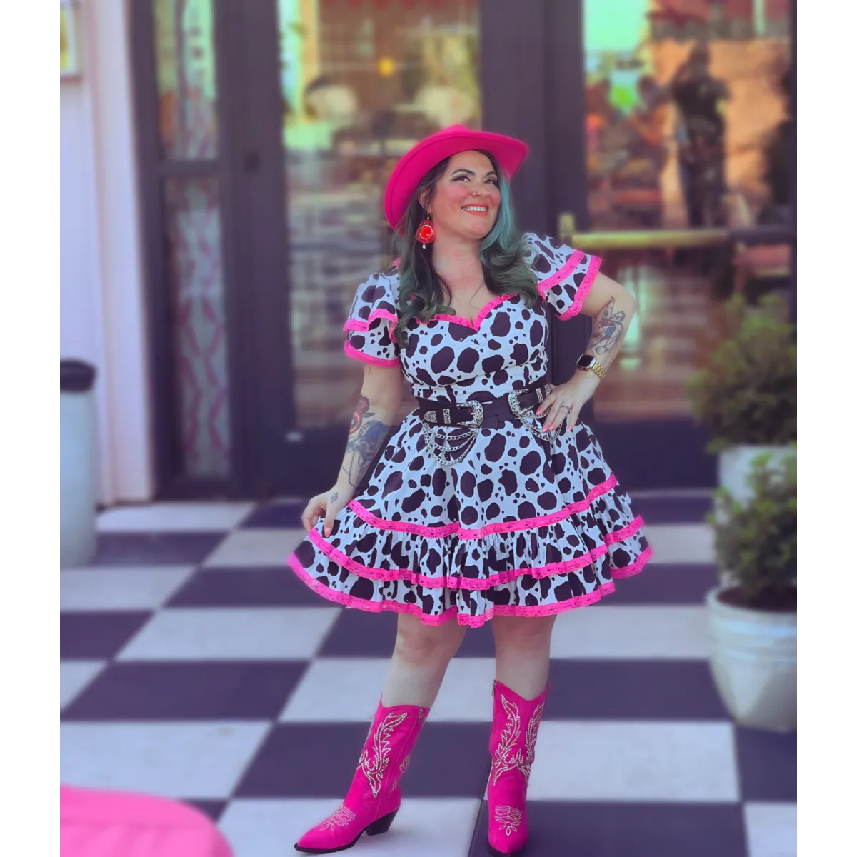 Adelaide Mini Swing Dress in Bessie Moo Print - All Dresses - Mini Dress - 1