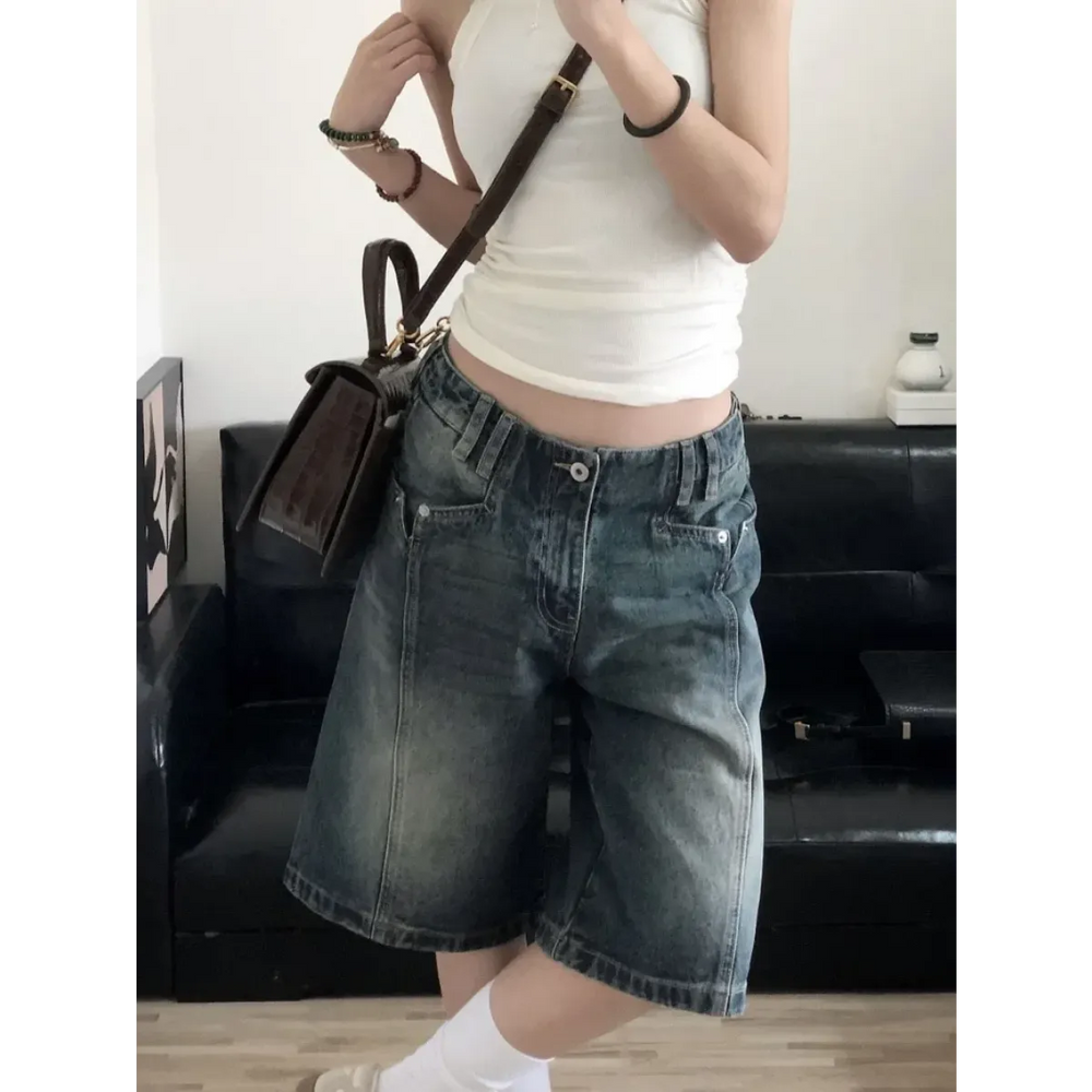 High Waist Korean Denim Biker Shorts - Shorts - Shorts - 1