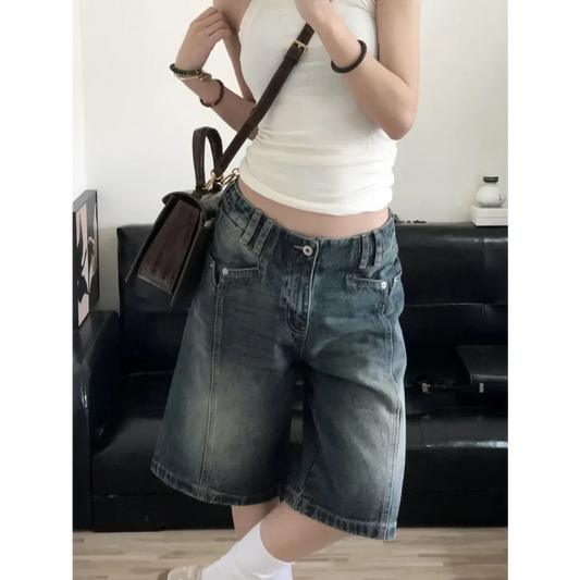 High Waist Korean Denim Biker Shorts - Shorts - Shorts - 1