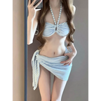 Striped 4-Piece Bikini Set – Halter Top Sarong Cover-Up Summer Swimwear - Swimsuits - Swimwear - 3