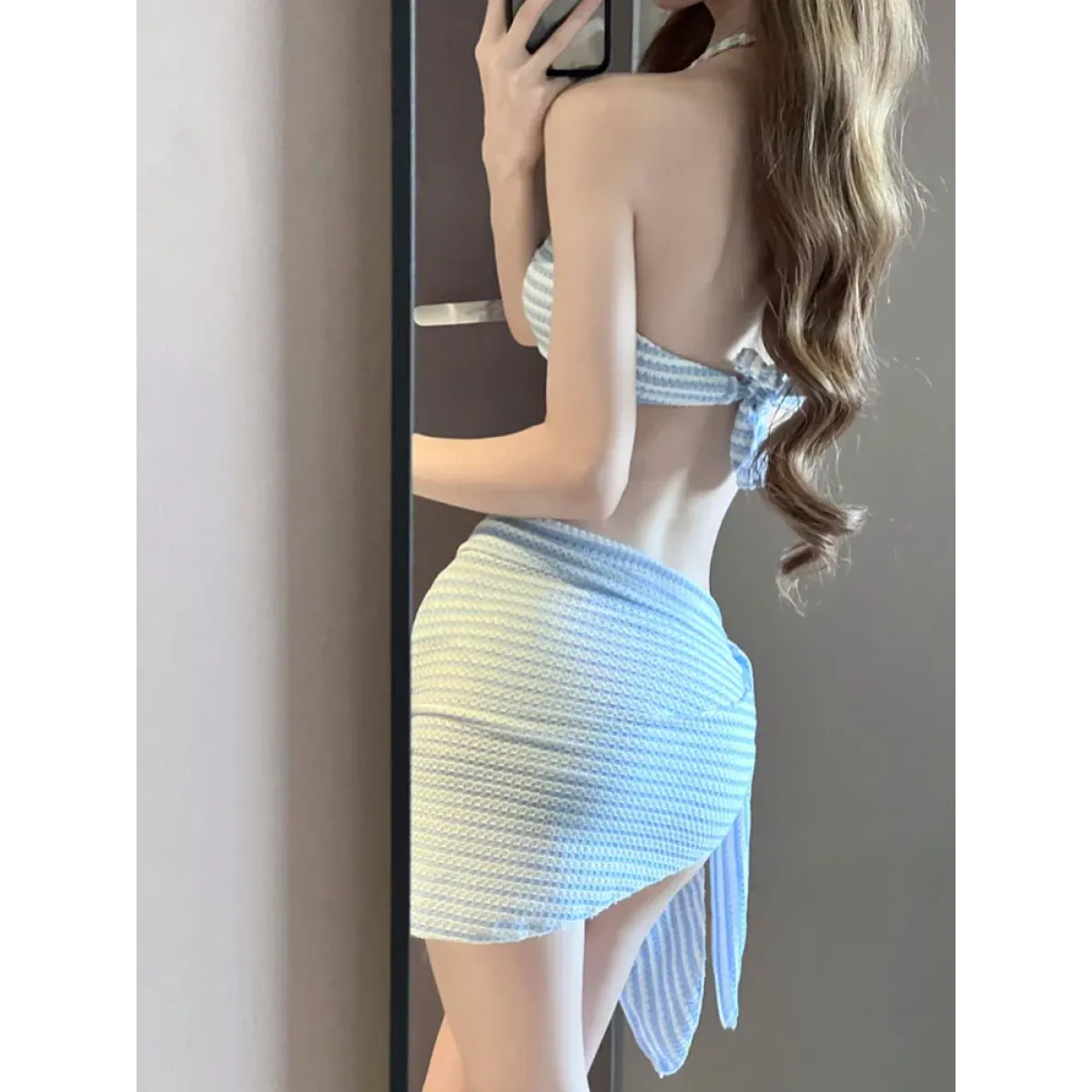 Striped 4-Piece Bikini Set – Halter Top Sarong Cover-Up Summer Swimwear - Swimsuits - Swimwear - 4