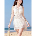 Pink Korean Lace-Up Bikini Set with Cover-Up - Swimsuits - Swimsuits - 3