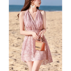 Pink Korean Lace-Up Bikini Set with Cover-Up - Swimsuits - Swimsuits - 5