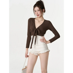 Bikini Set – V-Neck Long Sleeve with Ruffle High Waist - Sexy Products - Swimwear - 10