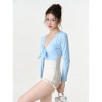 Bikini Set – V-Neck Long Sleeve with Ruffle High Waist - Sexy Products - Swimwear - 12