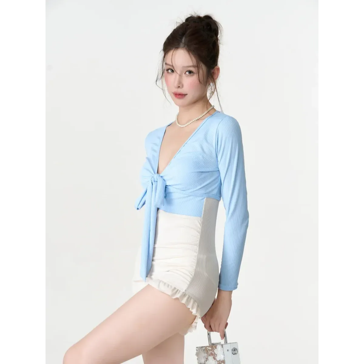 Bikini Set – V-Neck Long Sleeve with Ruffle High Waist - Sexy Products - Swimwear - 12