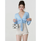 Bikini Set – V-Neck Long Sleeve with Ruffle High Waist - Sexy Products - Swimwear - 13