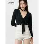 Bikini Set – V-Neck Long Sleeve with Ruffle High Waist - Sexy Products - Swimwear - 2