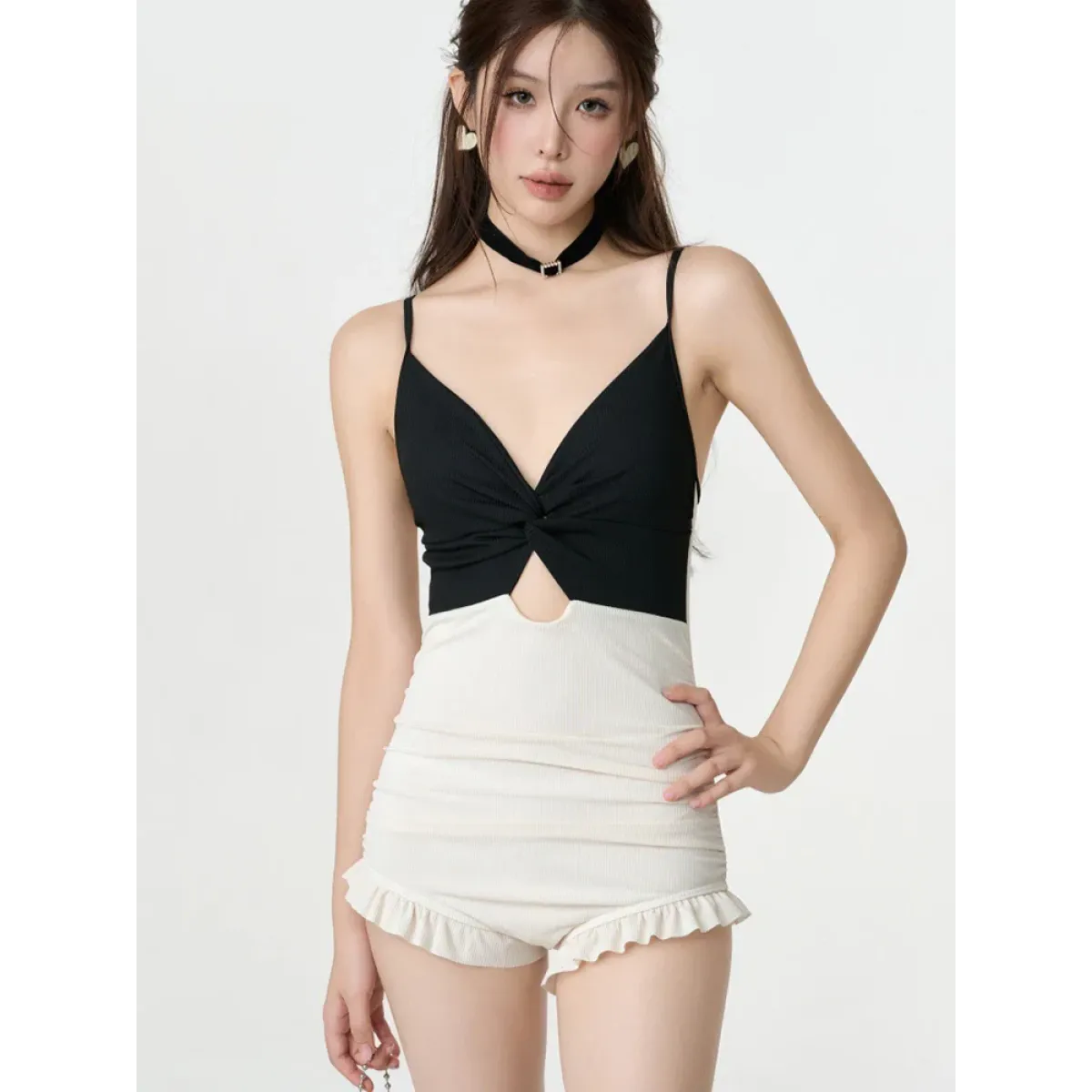 Bikini Set – V-Neck Long Sleeve with Ruffle High Waist - Sexy Products - Swimwear - 3