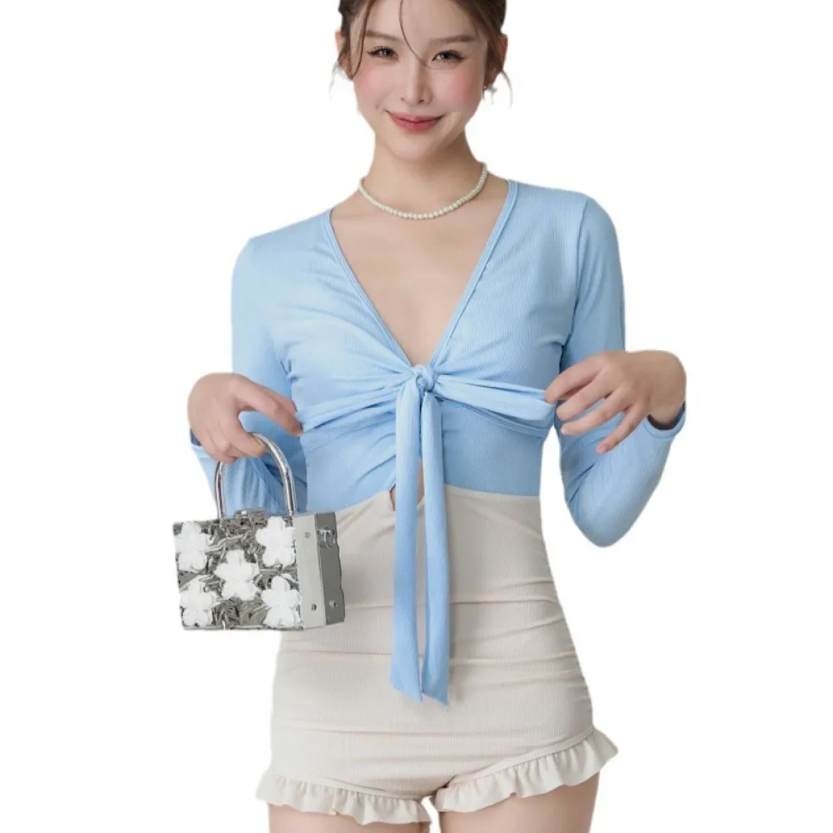 Bikini Set – V-Neck Long Sleeve with Ruffle High Waist - Sexy Products - Swimwear - 5