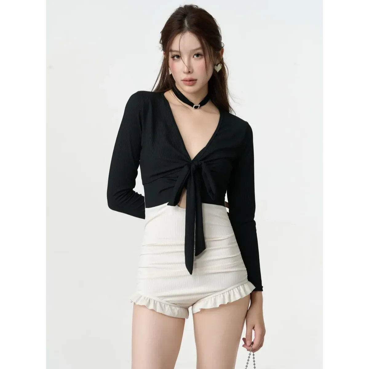 Bikini Set – V-Neck Long Sleeve with Ruffle High Waist - Sexy Products - Swimwear - 8