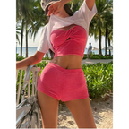 Pink Hollow Out Bikini Set with Shorts - Swimsuits - Swimsuits - 3