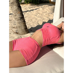 Pink Hollow Out Bikini Set with Shorts - Swimsuits - Swimsuits - 4