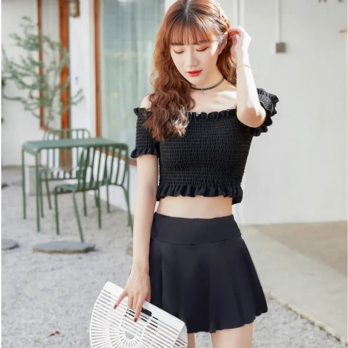 Bikini Set – Ruffled Off Shoulder High Waist Skirt - Bottoms - Swimwear - 14