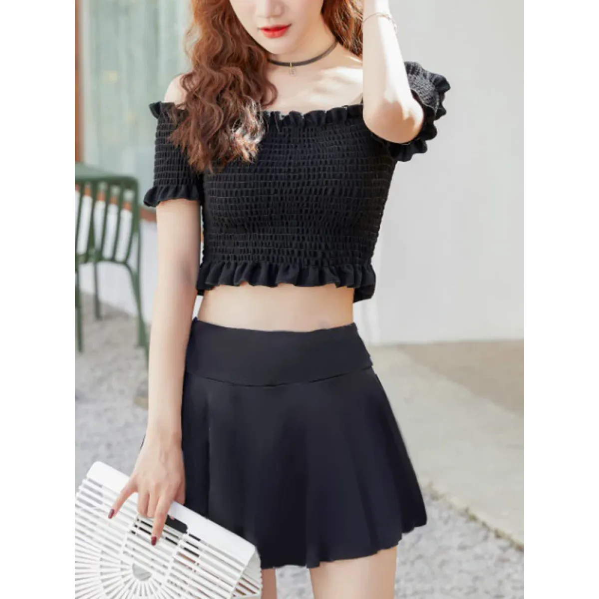 Bikini Set – Ruffled Off Shoulder High Waist Skirt - Bottoms - Swimwear - 3