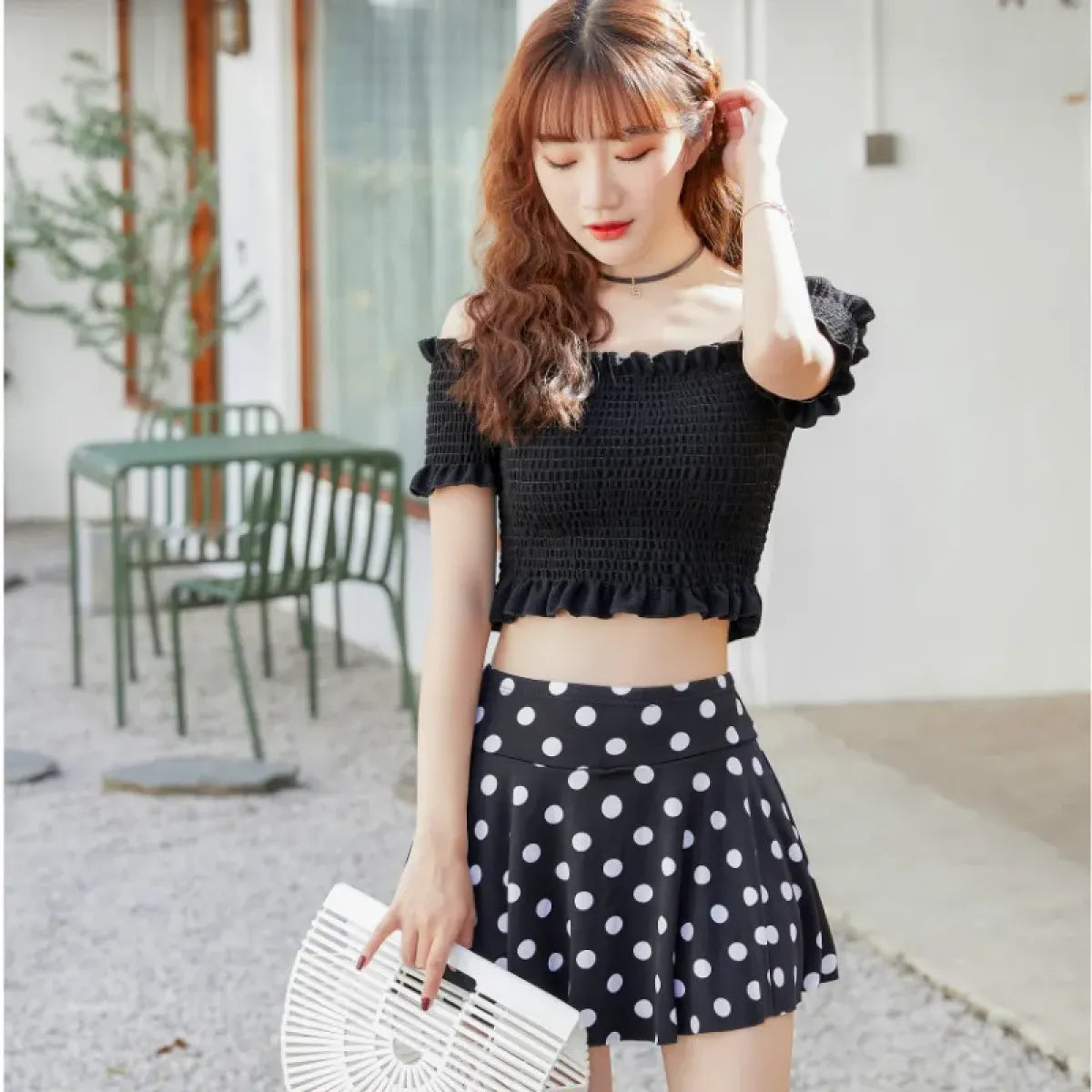 Bikini Set – Ruffled Off Shoulder High Waist Skirt - Bottoms - Swimwear - 1
