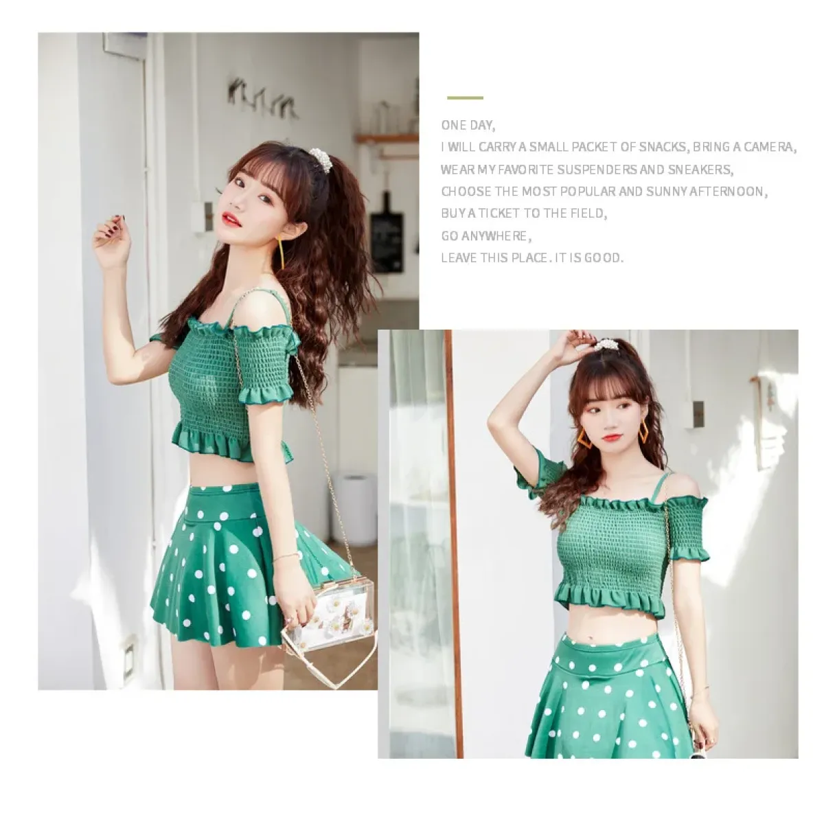 Bikini Set – Ruffled Off Shoulder High Waist Skirt - Bottoms - Swimwear - 13