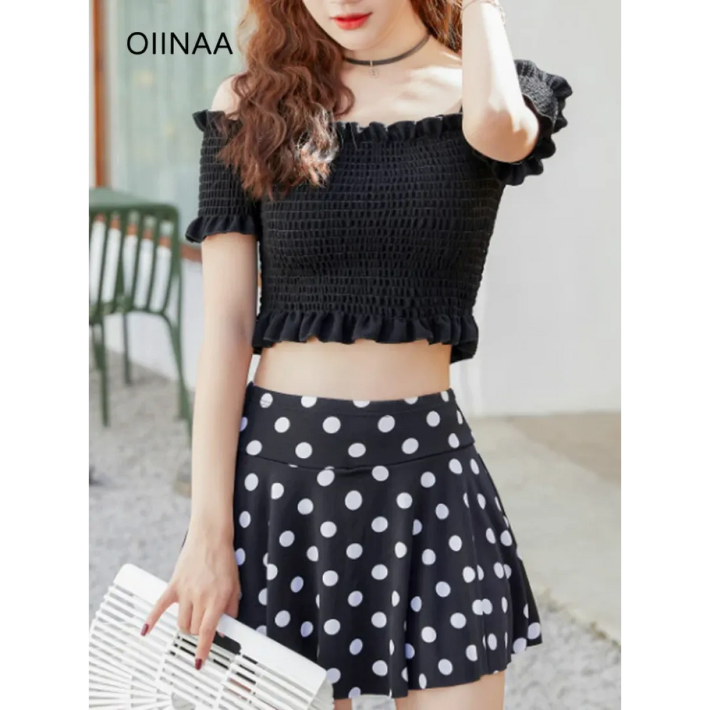 Bikini Set – Ruffled Off Shoulder High Waist Skirt - Bottoms - Swimwear - 2