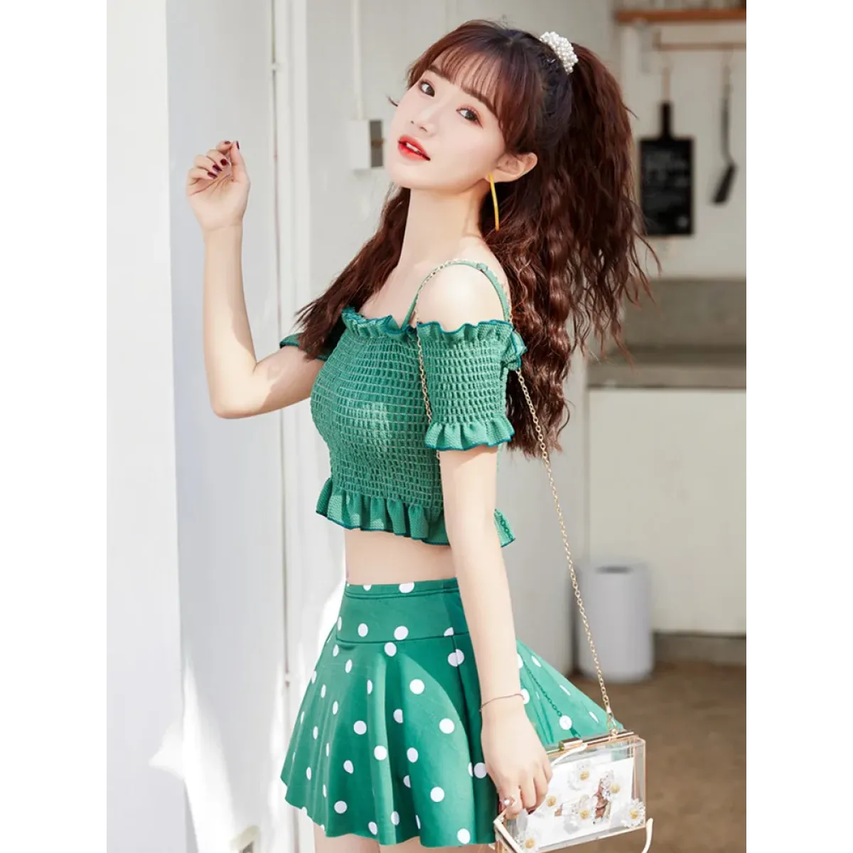 Bikini Set – Ruffled Off Shoulder High Waist Skirt - Bottoms - Swimwear - 15