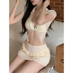 Ruffle Bikini Set – Sheer Short Sleeve Cover-Up with Skirt - Bottoms - Swimwear - 10