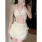 Ruffle Bikini Set – Sheer Short Sleeve Cover-Up with Skirt - Bottoms - Swimwear - 11