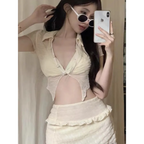 Ruffle Bikini Set – Sheer Short Sleeve Cover-Up with Skirt - Bottoms - Swimwear - 5