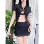 Ruffle Bikini Set – Sheer Short Sleeve Cover-Up with Skirt - Bottoms - Swimwear - 8