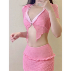 Ruffle Bikini Set – Sheer Short Sleeve Cover-Up with Skirt - Bottoms - Swimwear - 9