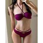 Strappy Halter Three-Piece Bikini Set - Harajuku Style - Swimsuits - 1